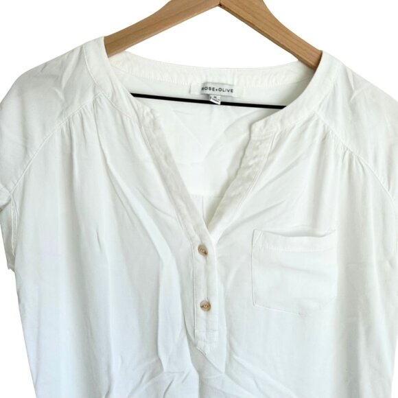 Rose + Olive Cap Sleeve Henley Top White Medium - Picture 2 of 7